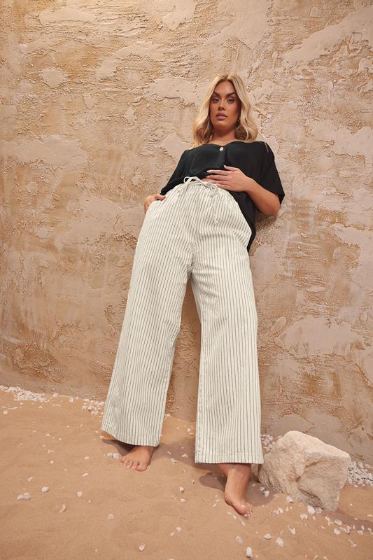 Yours YOURS Curve Ivory White Pinstripe Wide Leg Jeans