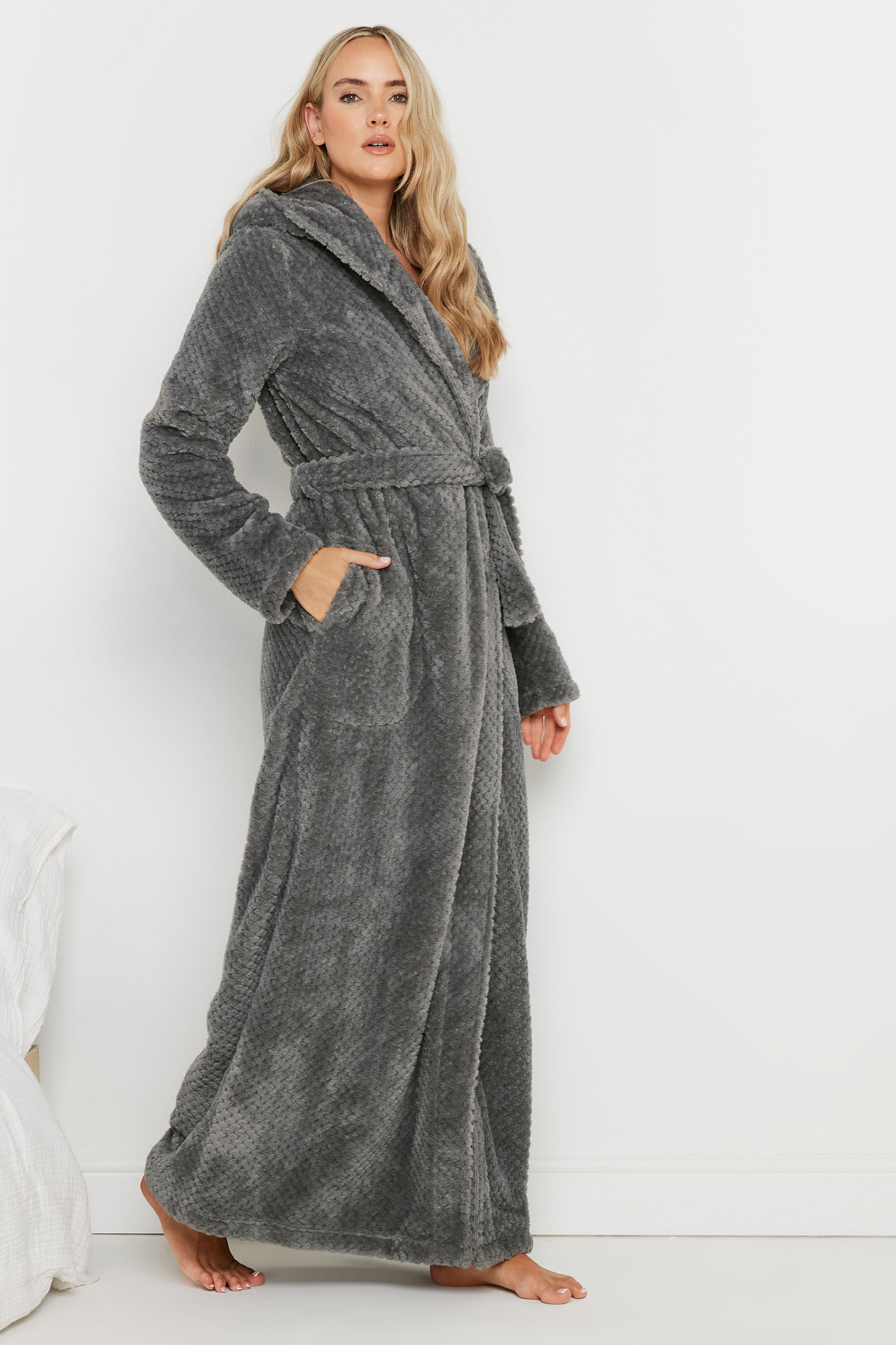LTS LTS Tall Dark Grey Waffle Maxi Dressing Gown