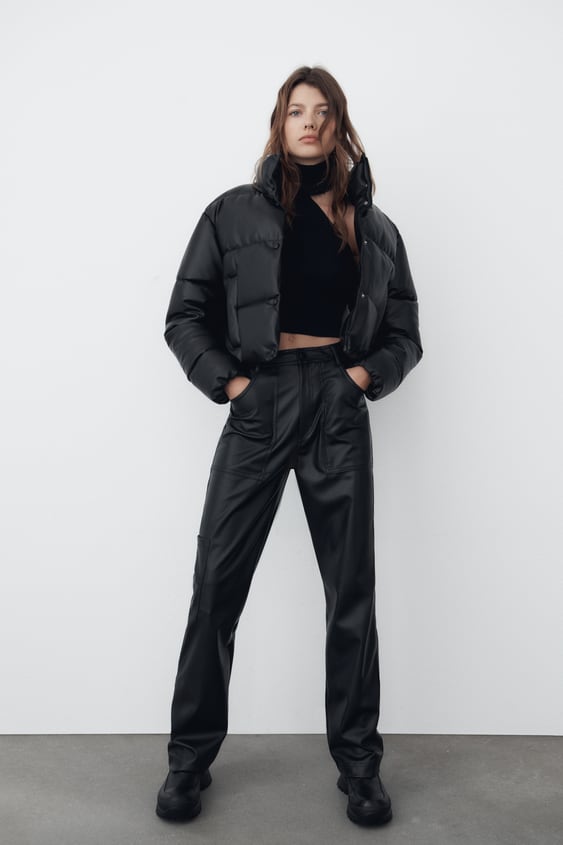 FAUX LEATHER PUFFER JACKET