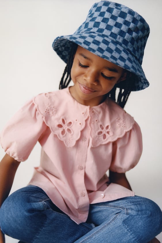 KIDS/ CHECKERED DENIM BUCKET HAT
