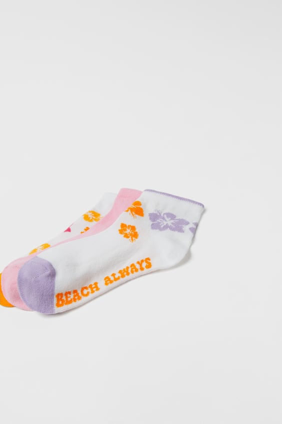 KIDS/ THREE-PACK OF SHORT HIBISCUS SOCKS