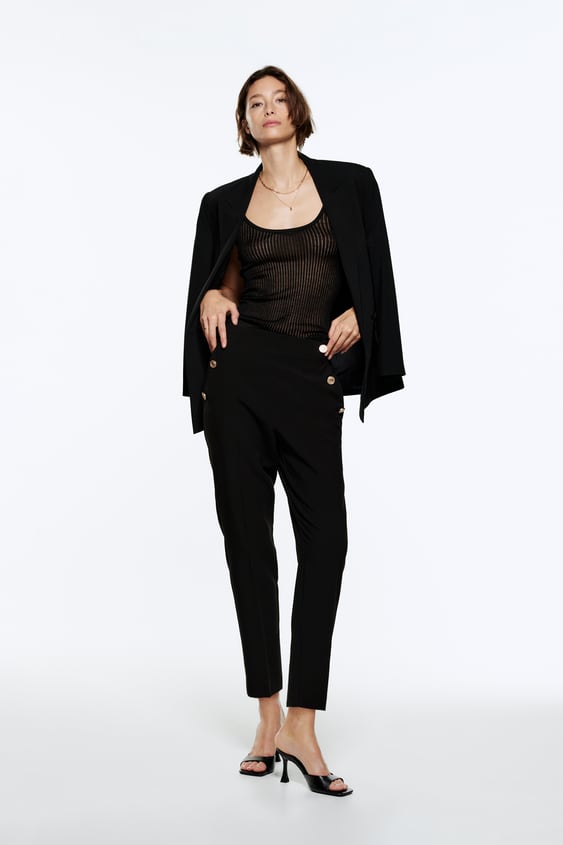 STRAIGHT LEG PANTS WITH METALLIC BUTTONS