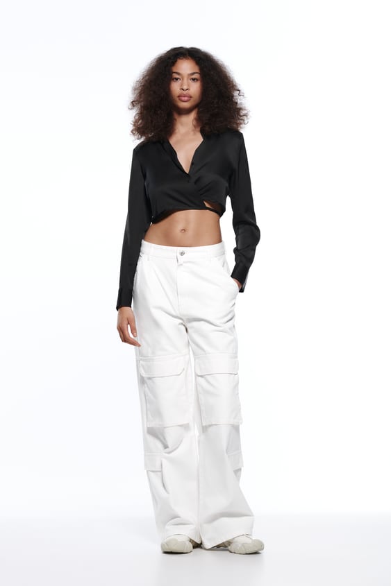 SATIN EFFECT CROP SHIRT