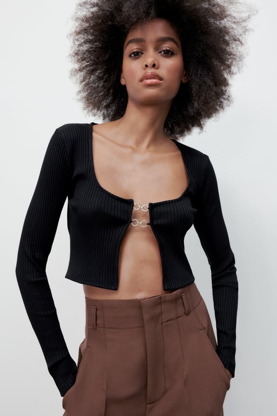 RIBBED CROPPED CARDIGAN