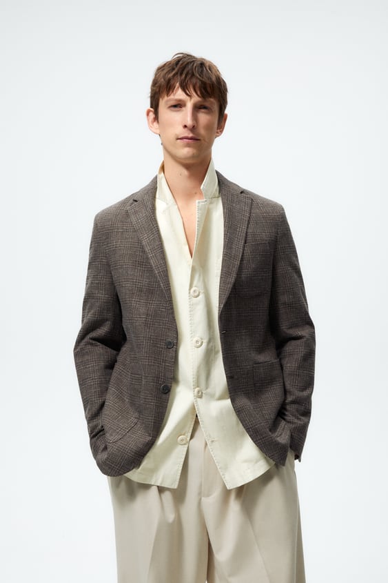 TEXTURED PLAID BLAZER