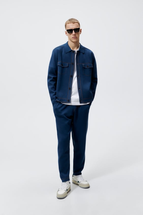 KNIT OVERSHIRT WITH TOPSTITCHING