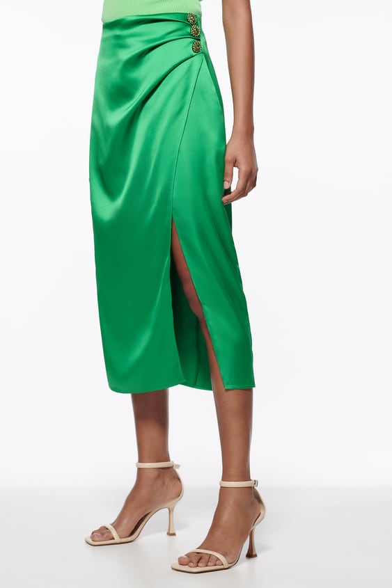 SATIN EFFECT MIDI SKIRT