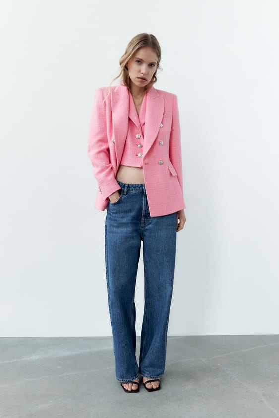 DOUBLE BREASTED TEXTURED WEAVE JACKET