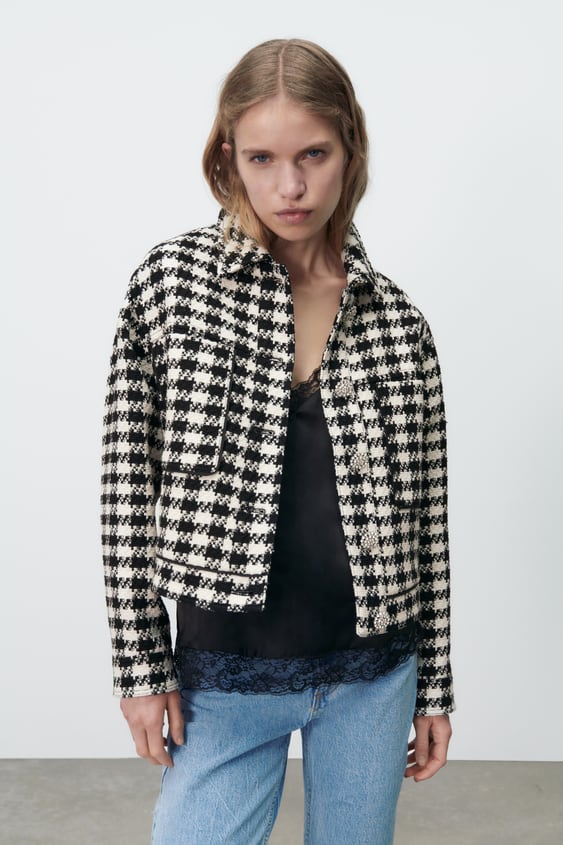 JEWEL BUTTON HOUNDSTOOTH JACKET
