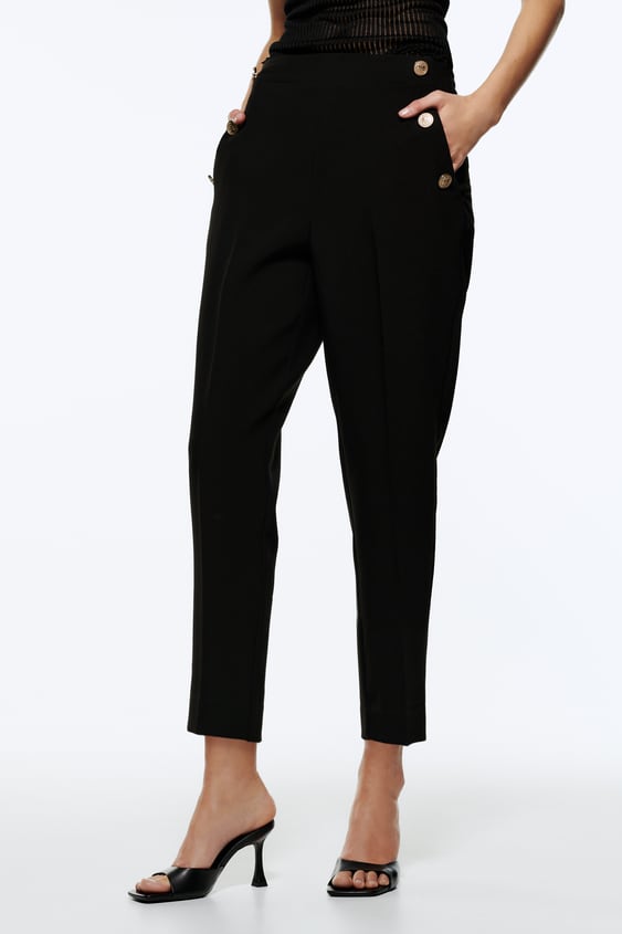 STRAIGHT LEG PANTS WITH METALLIC BUTTONS