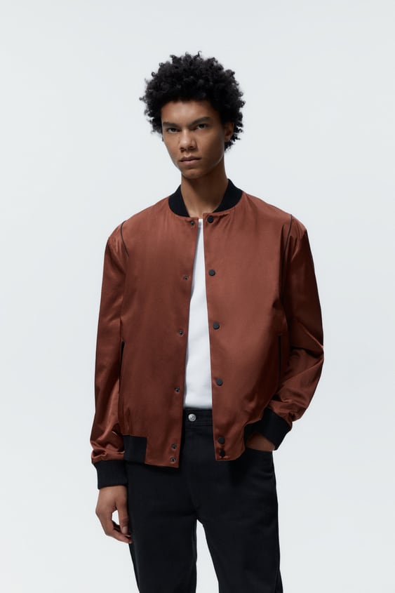 CONTRAST TRIM SATIN EFFECT JACKET