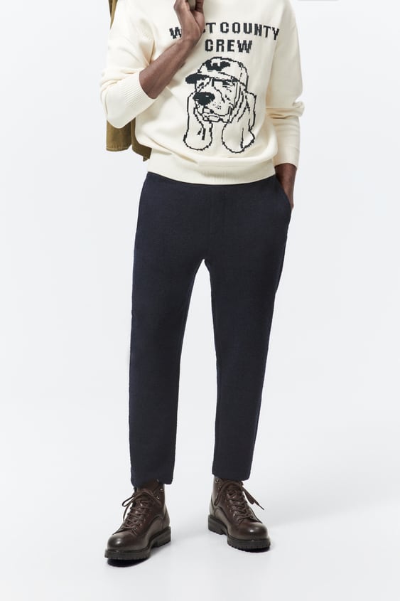 TEXTURED WEAVE JOGGING PANTS WITH ELASTIC WAISTBAND