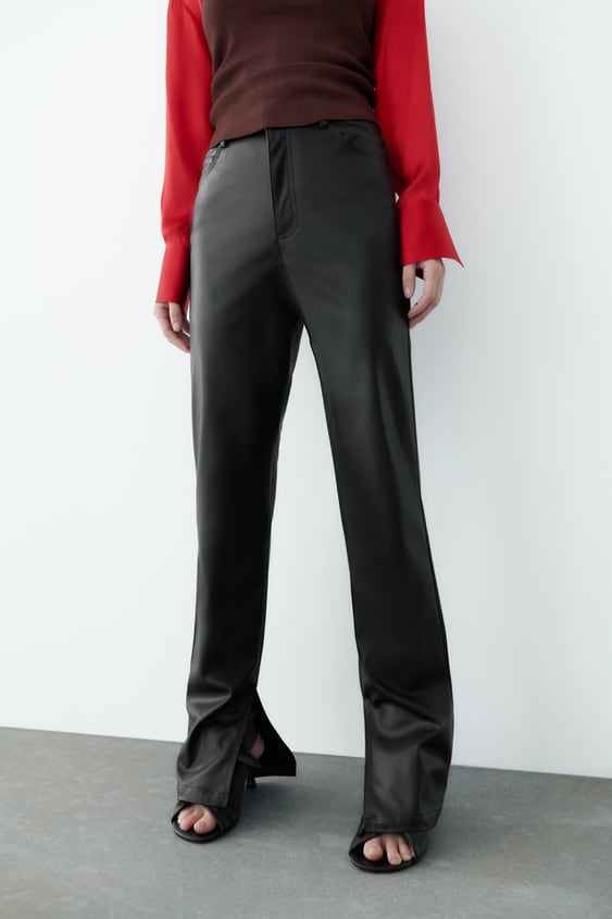 FAUX LEATHER FLARED SLIM PANTS