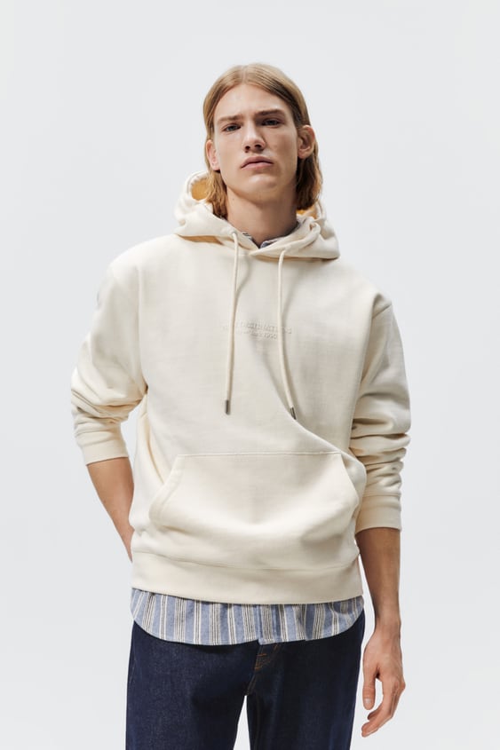 TEXT PRINT HOODED SWEATSHIRT