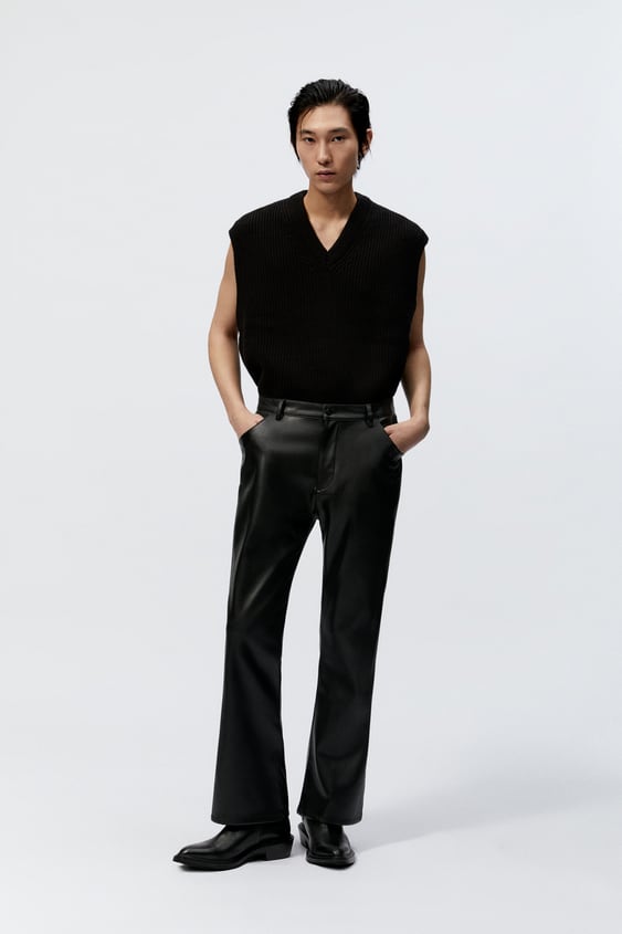 FLARED FAUX LEATHER PANTS