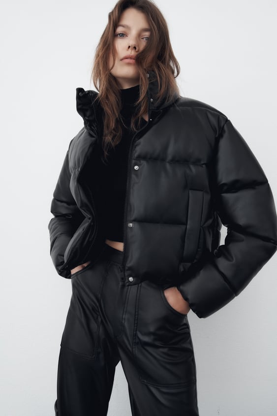 FAUX LEATHER PUFFER JACKET