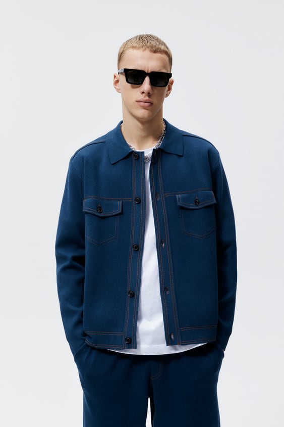 KNIT OVERSHIRT WITH TOPSTITCHING