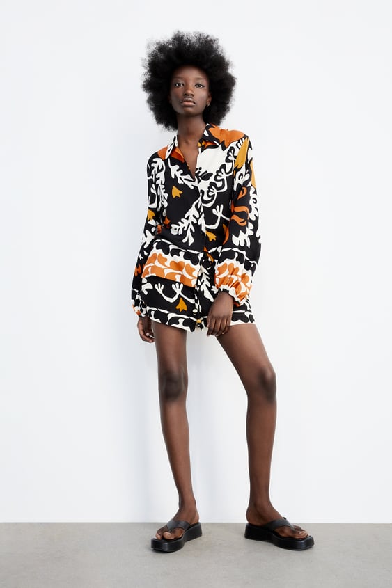 PRINTED VOLUMINOUS SLEEVE BLOUSE