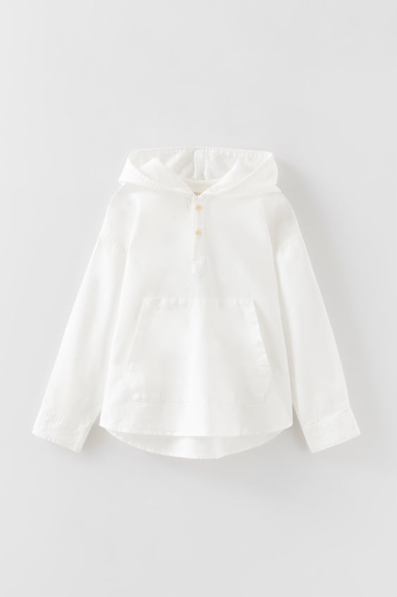 HOODED LINEN BLEND SHIRT