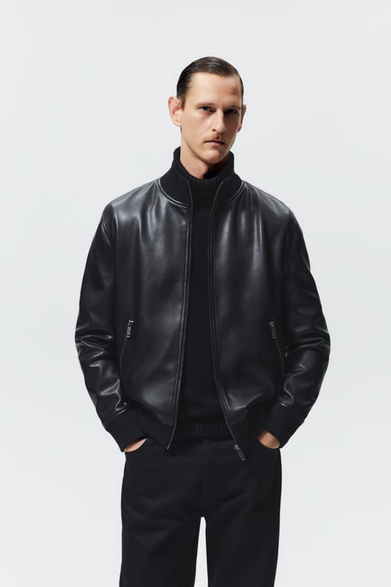 FAUX LEATHER BOMBER JACKET