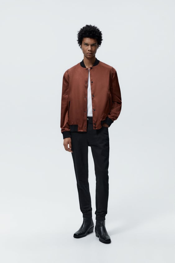 CONTRAST TRIM SATIN EFFECT JACKET