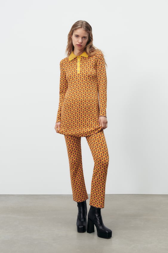 GEOMETRIC JACQUARD MINI FLARE PANTS