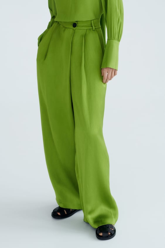 SATIN EFFECT WRAP FRONT PANTS