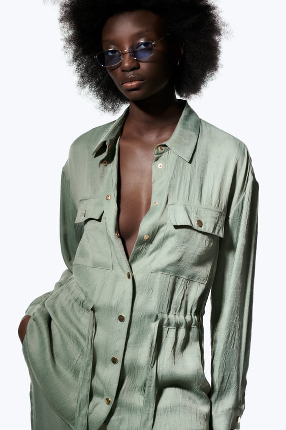 BELTED SATIN EFFECT OVERSHIRT
