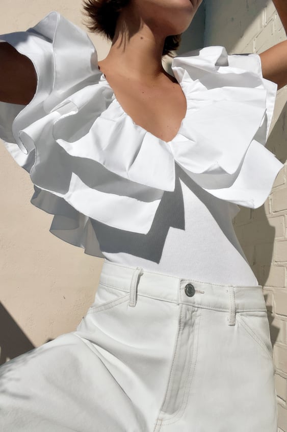 POPLIN RUFFLE BODYSUIT