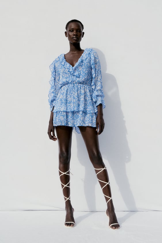 FLORAL PRINT RUFFLED JUMPSUIT