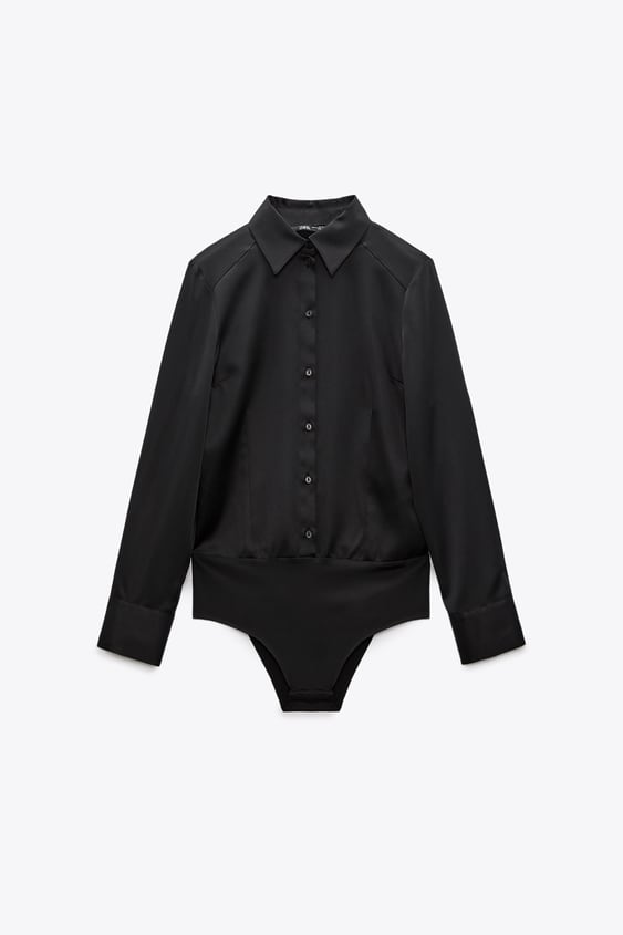 SATIN EFFECT SHOULDER PAD BODYSUIT