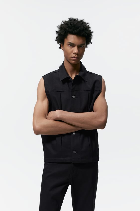 PLEATED DENIM VEST