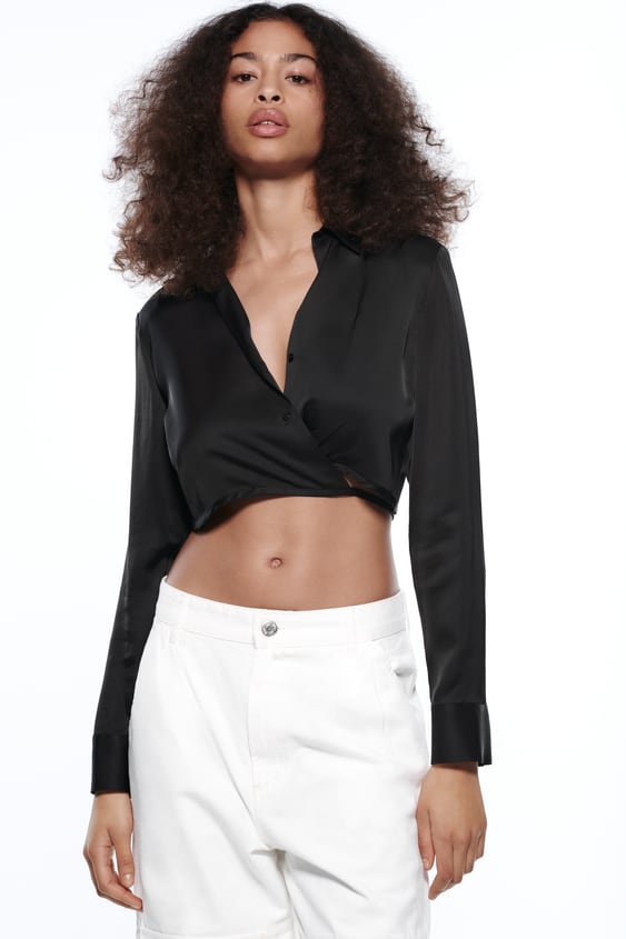 SATIN EFFECT CROP SHIRT
