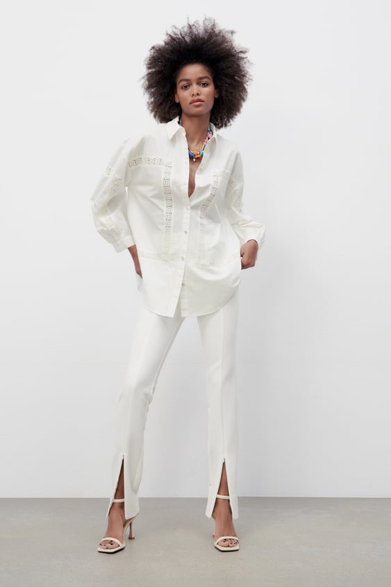 POPLIN SHIRT WITH LACE INSERTS