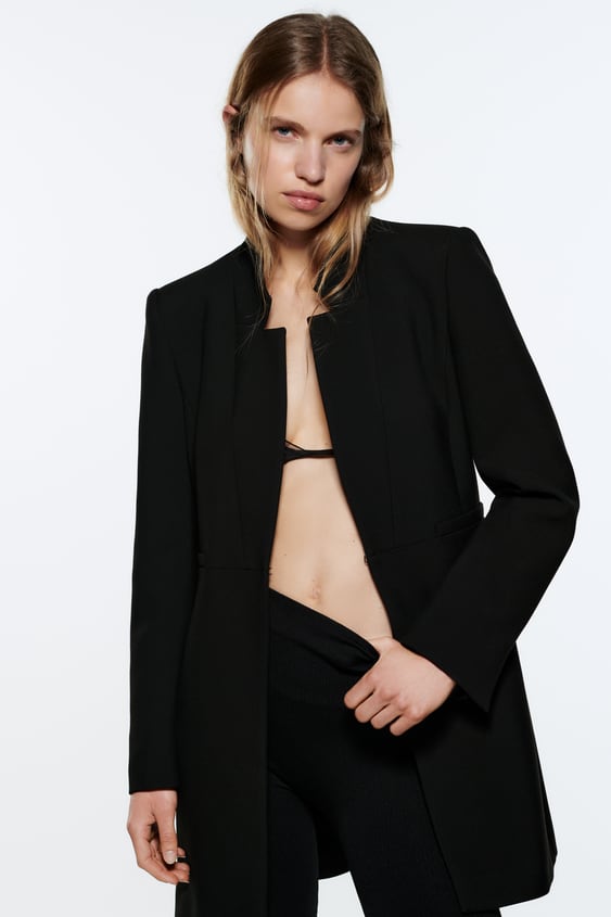INVERTED LAPEL LONG BLAZER
