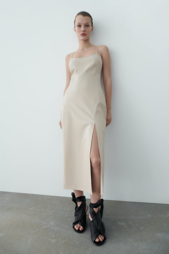 FAUX LEATHER SLIP DRESS