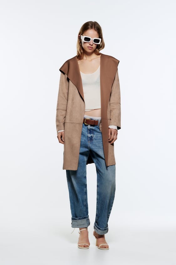 FAUX SUEDE HOODED JACKET