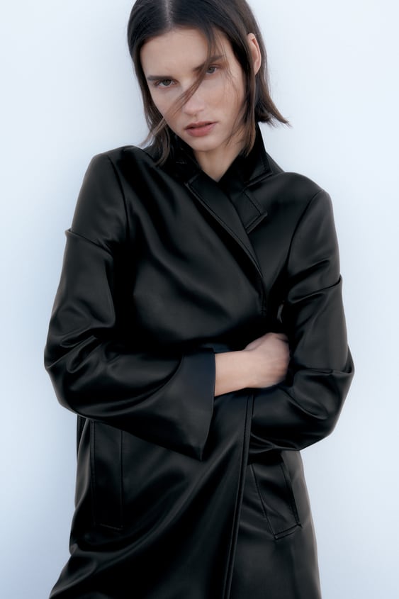 LONG FAUX LEATHER COAT