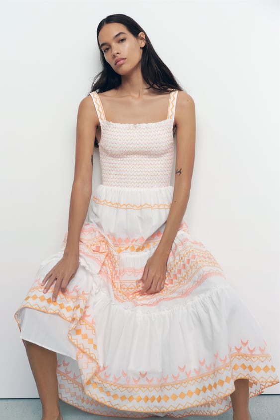 TIERED EMBROIDERED DRESS