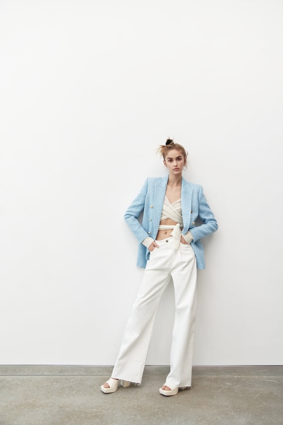 BUTTONED TEXTURED WEAVE BLAZER