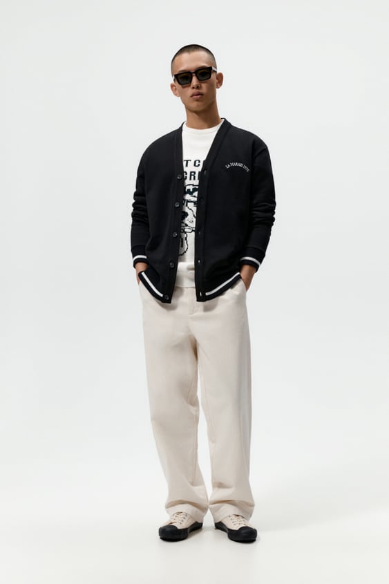 EMBROIDERED TEXT CARDIGAN