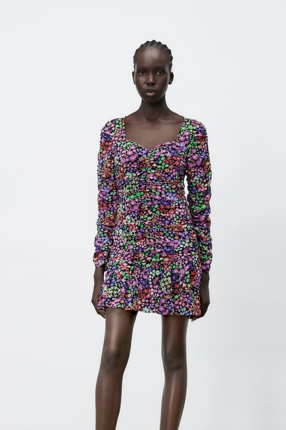 FLORAL PRINT DRAPED DRESS