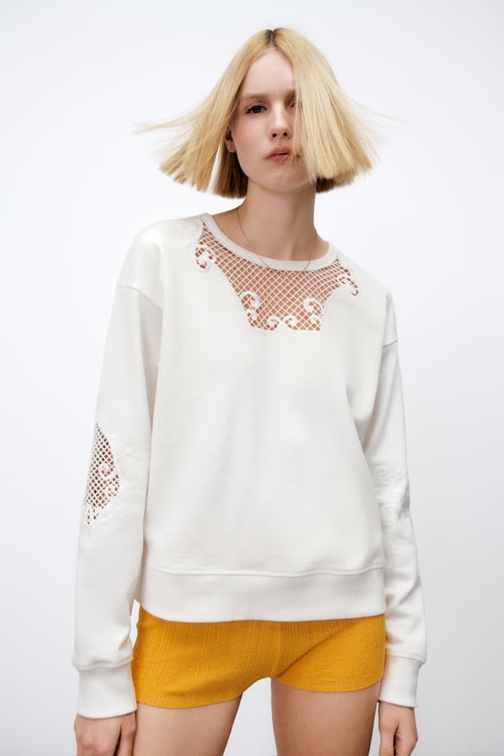 EMBROIDERED EYELET SWEATSHIRT