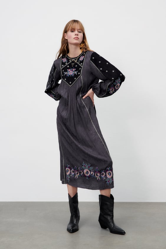 EMBROIDERED MIDI DRESS