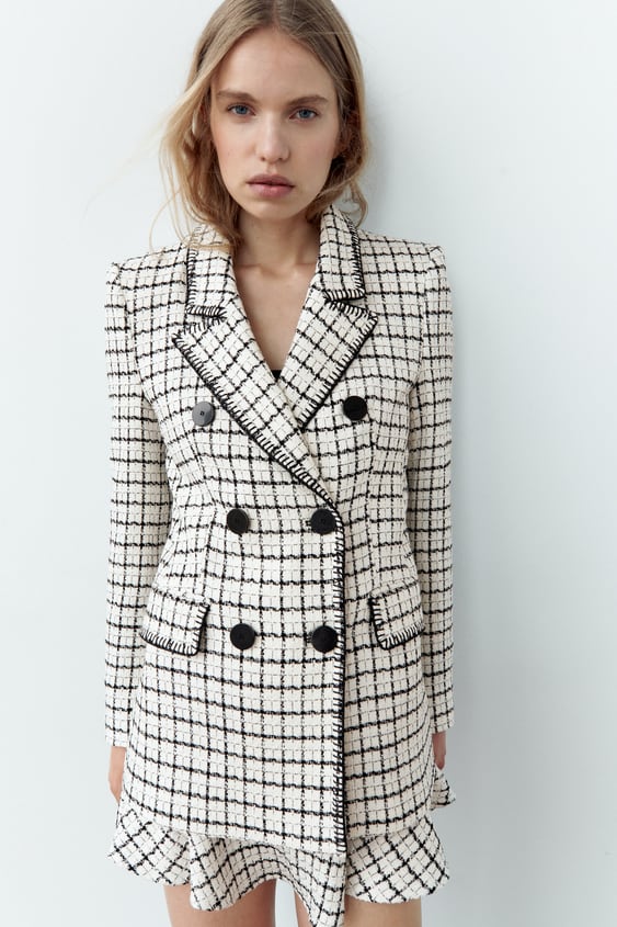 PLAID DOUBLE BREASTED BLAZER
