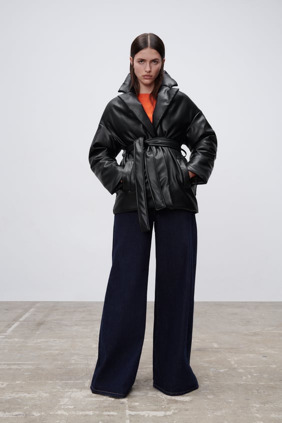 FAUX LEATHER PUFFER COAT