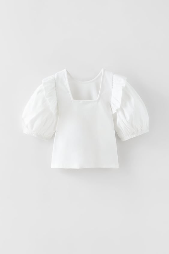BALLOON SLEEVE RIB TOP