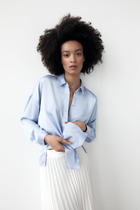 DROPPED SHOULDER SATIN EFFECT SHIRT