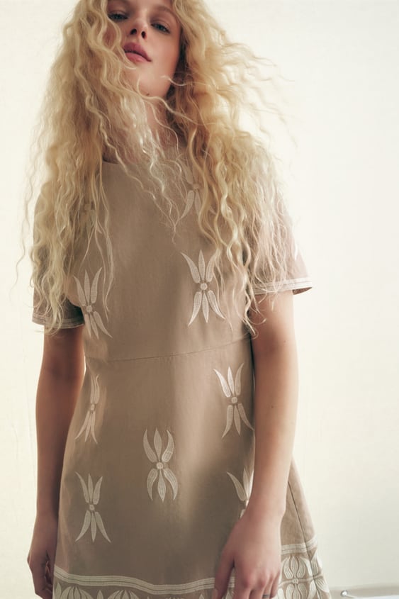 EMBROIDERED LINEN BLEND DRESS