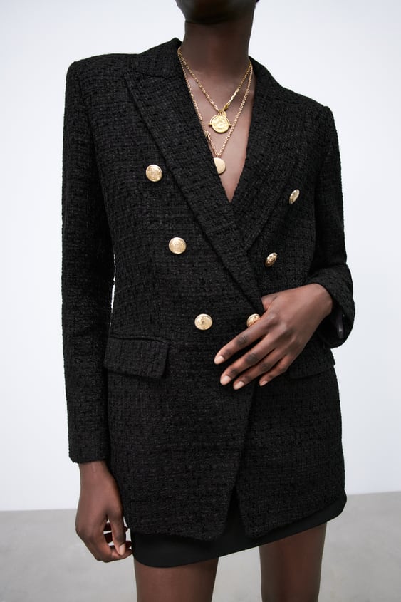 BUTTONED TEXTURED WEAVE BLAZER
